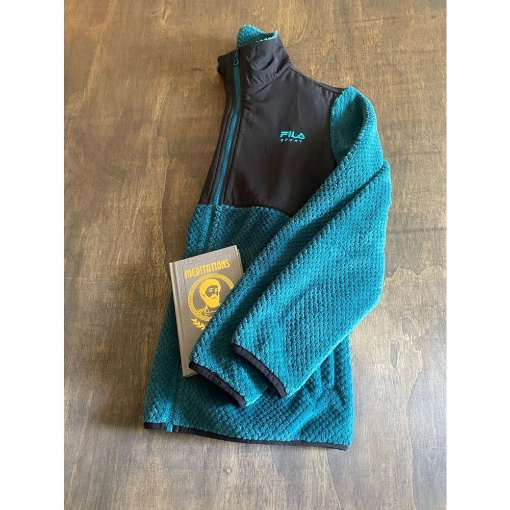 Fila Teal and Black Sherpa Fleece Jacket
